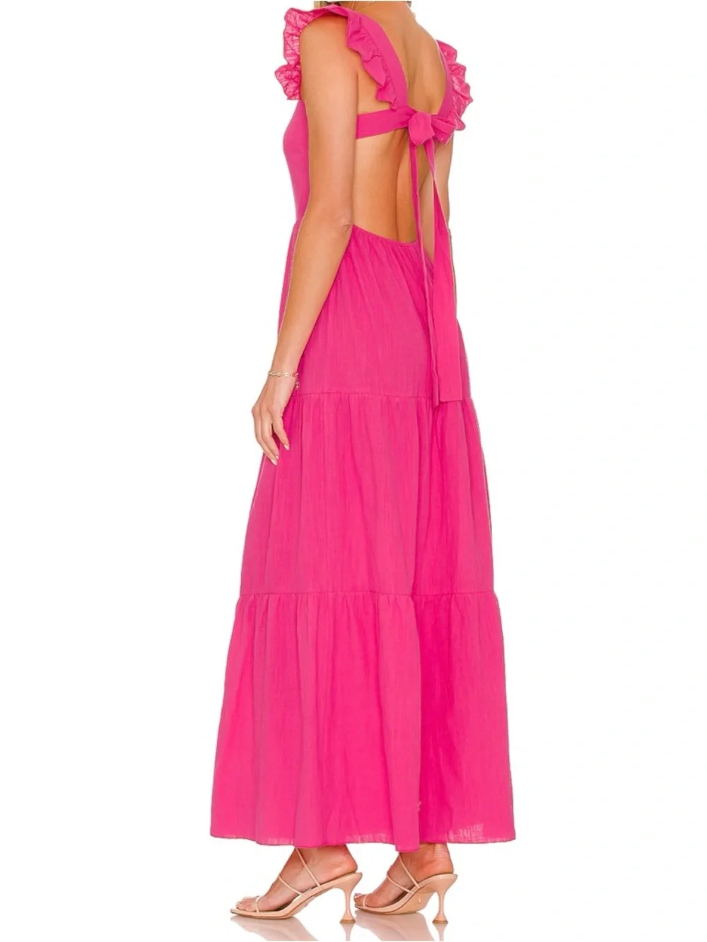 Pink Square-Neck Tiered Maxi Dress - Picture 3 of 4